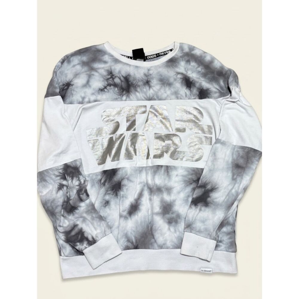 Her Universe Star Wars Womens L Tie Dye Sweatshirt Silver Logo Gray White Crew
